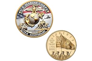 GENERIC Marine Corps 250th Anniversary Challenge Coin, 1.77 Inch Double-Sided US.MC Military Marine Corps Commemorative Coins in Durable Zinc Alloy - Veteran Gift & Military Collectible Marine Flag