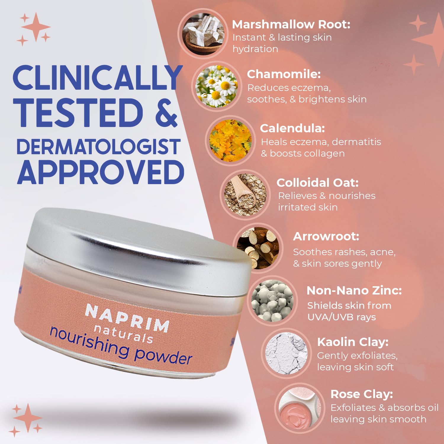 NAPRIM Naturals Nourishing Powder - Hypoallergenic, Talc-Free Skin Relief for Eczema, Psoriasis, Dermatitis, Acne with Colloidal Oatmeal - Reduce Redness, Irritation & Rashes, Safe for Babies, 0.71 oz