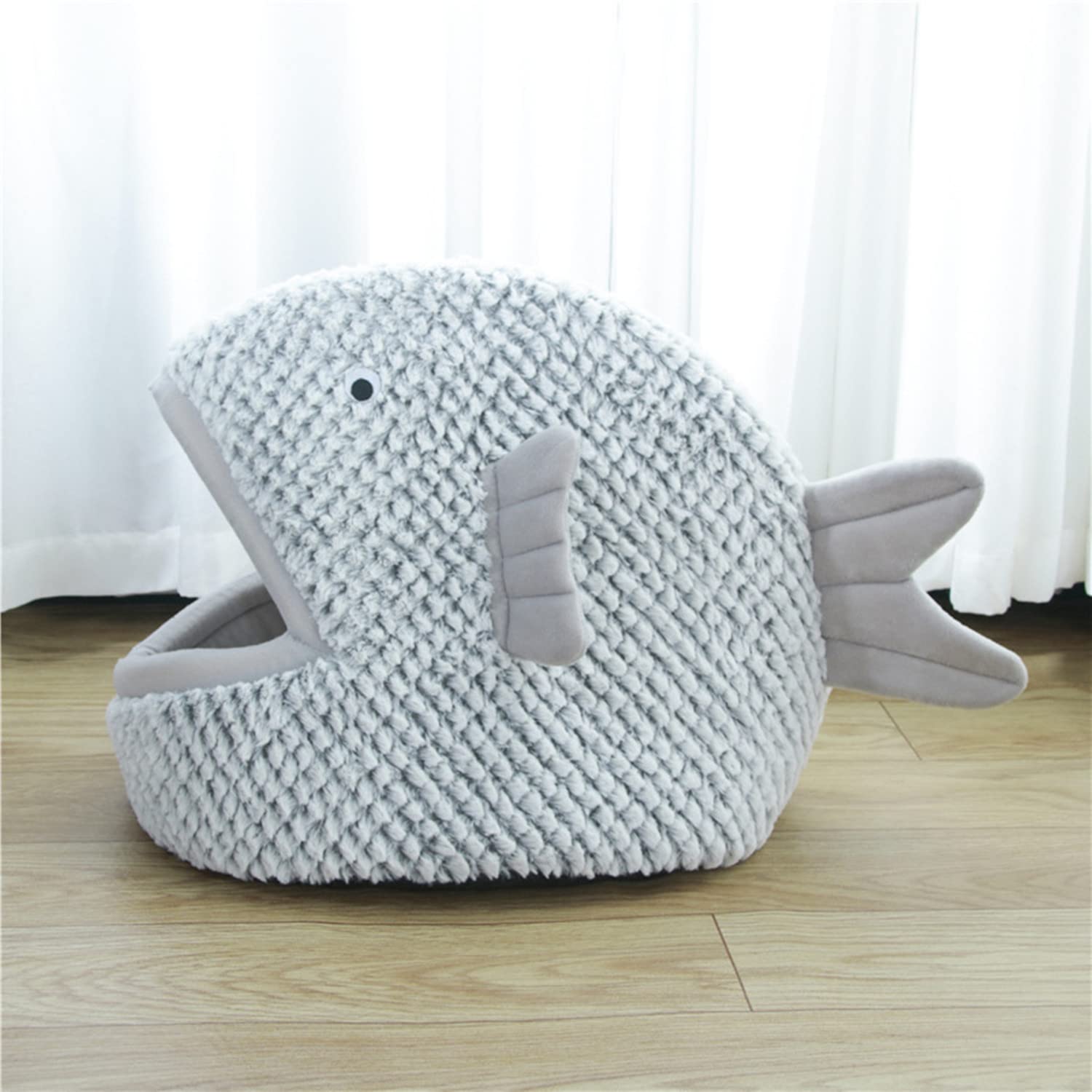 Indoor Pet House Bed for Small Dog and Cat Portable Foldable Shark 2 in 1 Nest Sofa Warm Plush Dog Puppy Cat Igloo Bed Warmer Cozy Bed Hut Washing Pet Sleeping Room Bed with Detachable Cushion