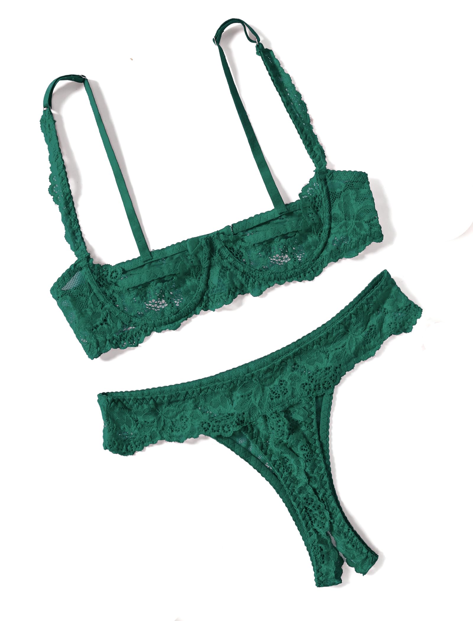 Photo 1 of Avidlove Lace Lingerie Outfits Mesh Sheer Push Up Lingerie Set Women Sexy Bra and Panty 2 Piece Green M