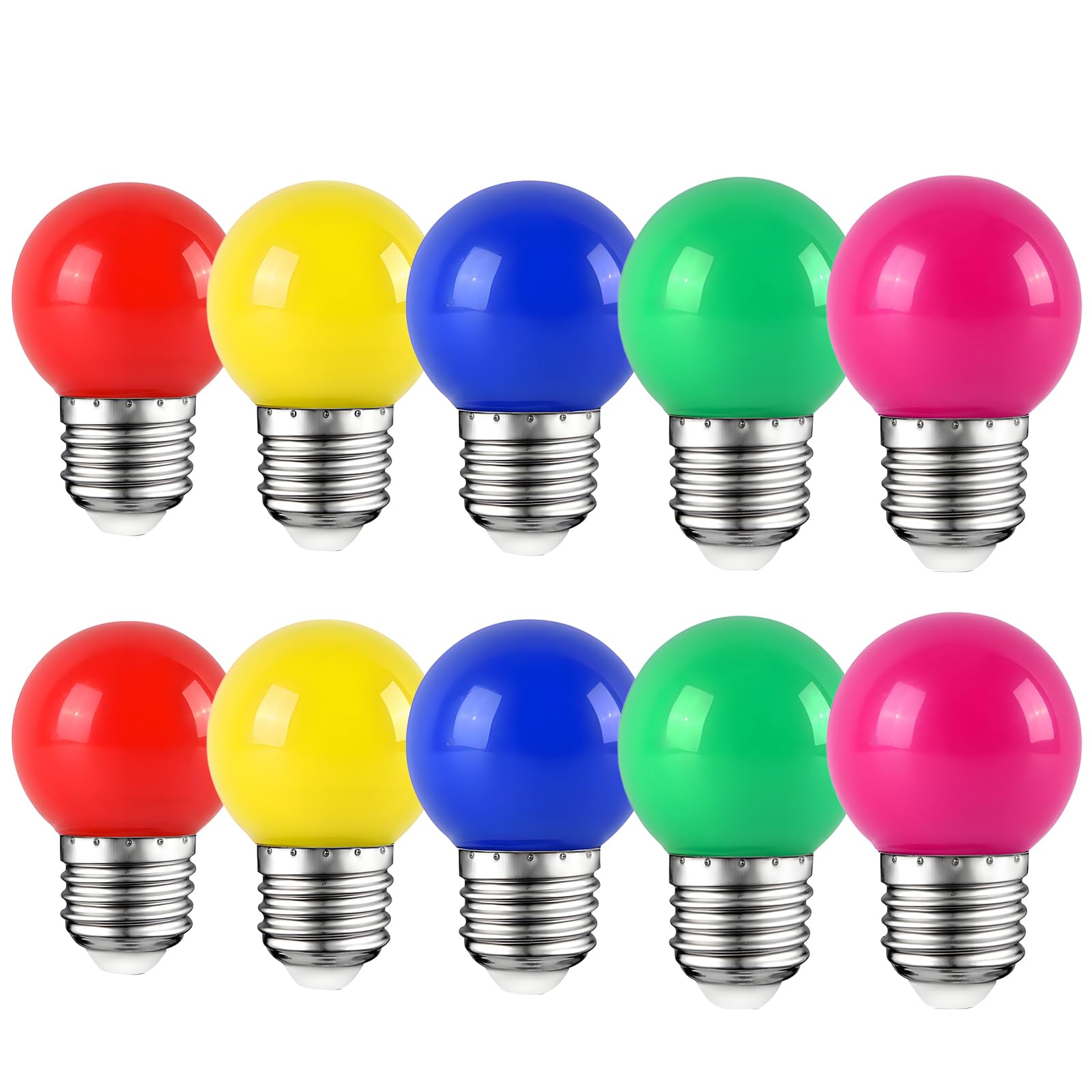 HUAMu 10Pack Colored Bulbs 2W E27 G45 Lighting Bulbs,LED Coloured Golf Ball Bulb Lamp,Mixed Colours Red Yellow Green Blue Purple — image 1