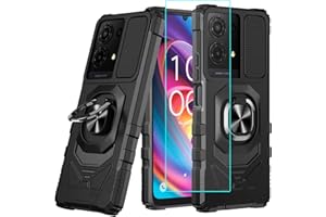 LOZEGUYC for TCL K32 5G / K33 5G Case with 1 Pack Screen Protector,Dual Layer Hybrid Heavy Duty Defender Protection,Sleek Rugged Reinforced Cushion Corner Kickstand Shockproof Bumper Cover Black
