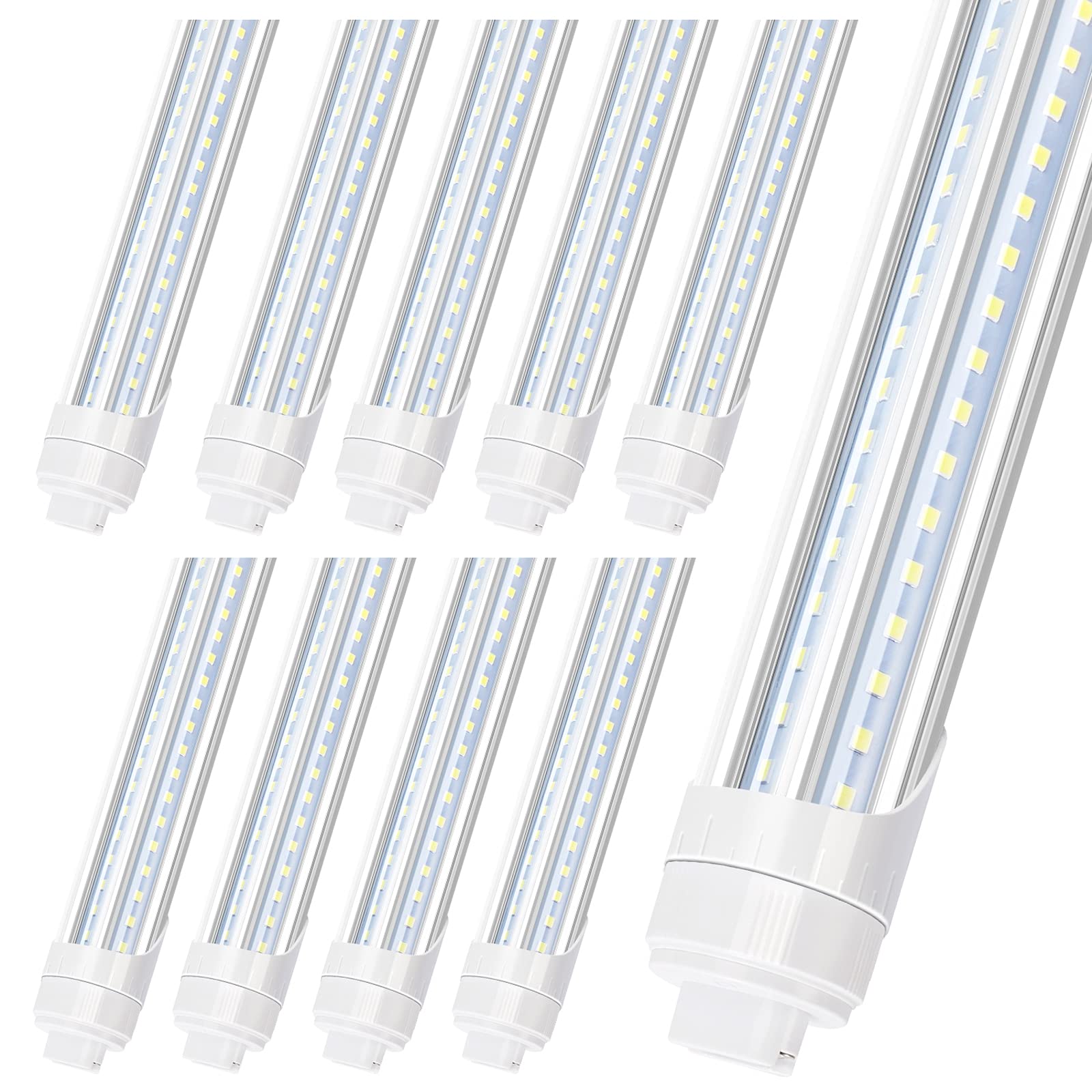 Photo 1 of **ONE FRAME DENTED**LED Shop Light 8FT Tube, 2 Pin LED Tube Lights, V Shaped, R17D HO Rotatable LED Bulb, 90W, Clear Cover, Cold White 6000k, Fluorescent Tube Replacement, Ballast Bypass,Dual-End Powered, 10Pack