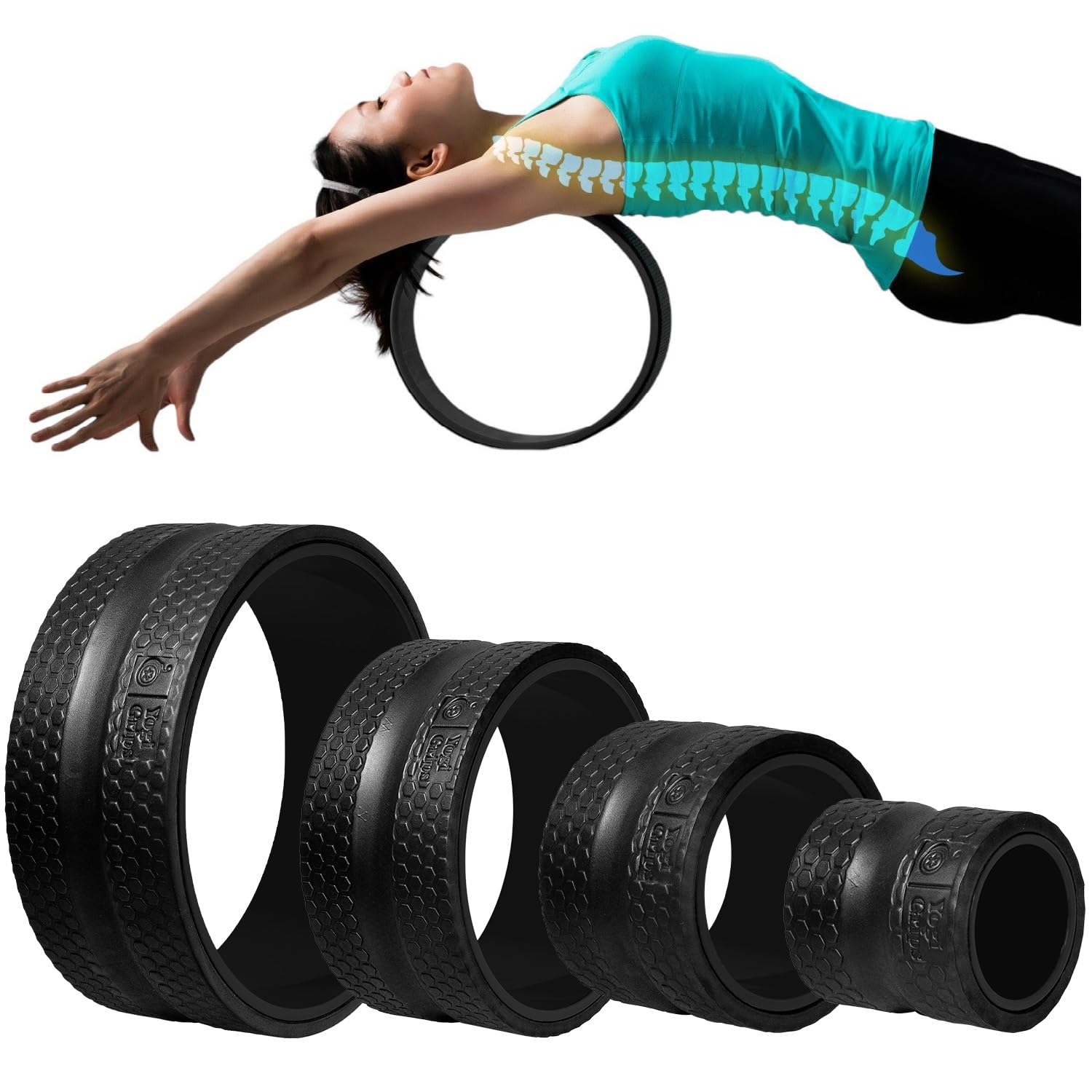 Photo 1 of YOGI GRIPS Back Roller Wheel- Foam Padded Back Stretcher Wheel with Center Spine Cradle- Stretching Wheel for Back Pain Set of Four