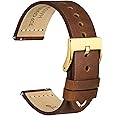 WOCCI 19mm Old-fashioned Watch Band for Men, Top Grain Leather, Golden Polished Buckle (Caramel Brown)