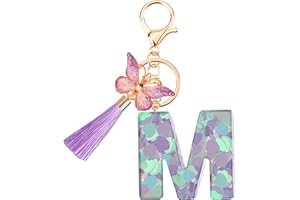 Suweibuke Colourful Cute Initial Letter Keychains for Women Girls with Tassel Butterfly, Charm for Purse Handbags Backpacks