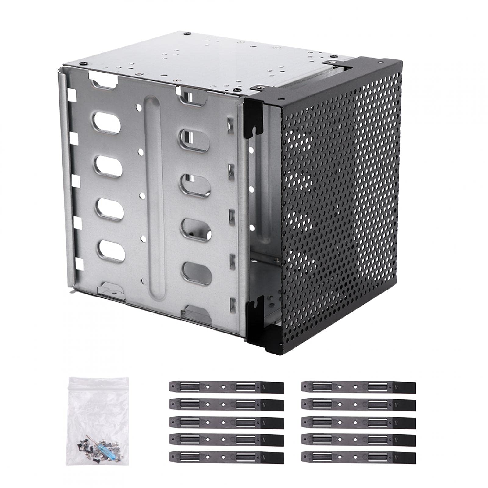 5.25inch To 5X 3.5 Stainless Steel Hard Drive Cage with Fan Space, Hard Drive Cage Adapter Rack Bracket(silver)