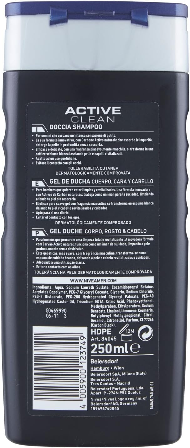 Nivea Men Active Clean Shower Gel, 250 ml, White, 250 ml (Pack of 1) - Image 4