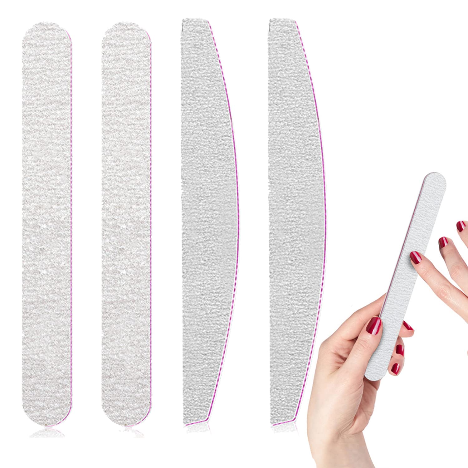 WUBAYI 12pcs Professional Nail Files Set Double Sided Emery Board Nail Styling Tools Pet Grooming Tools for Home and Salon Use（ Half Moon+Straight） 100/180 Grit