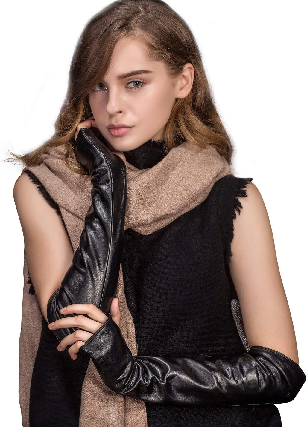 YISEVEN Women's Touchscreen Lambskin Leather Long Evening Opera Gloves Pleats