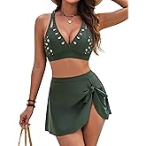 BMJL High Waisted Bikini Sets for Women 3 Piece Tummy Control Swimsuits with Detachable Skirt Modest Bathing Suits