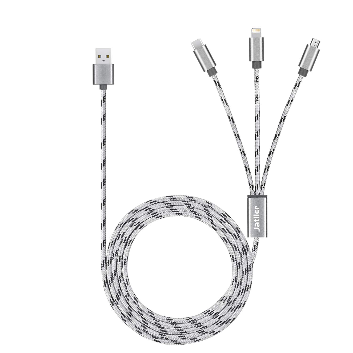 2Pack 10ft Multi Charger Cable JatilEr Braided Multi Charging Cable 3 in 1 USB Cable Multi USB Charging Cable USB Multi Charger Cable with Pin/Type-C/Micro USB Port Connectors for Cell Phones and More