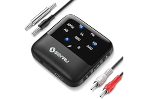 SONRU Bluetooth 5.2 Transmitter Receiver, Bluetooth Audio Receiver, 2 in 1 Wireless Audio Bluetooth Adapter for Car/Headphones/Speaker/TV/PC, Pairs 2 Devices Simultaneously, APTX Low Latency
