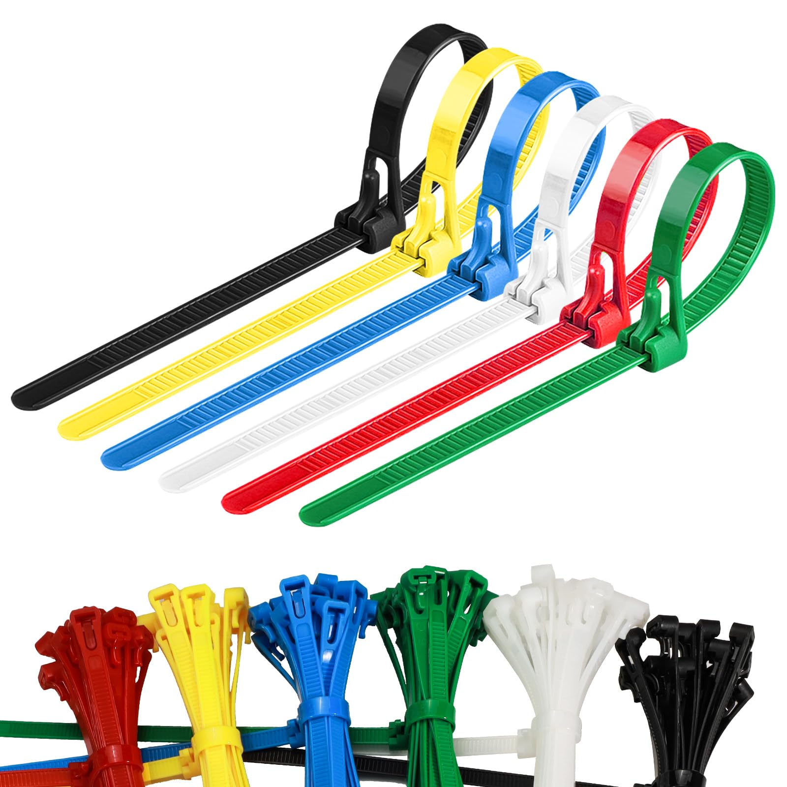 LELE LIFE Reusable Zip Ties 30cm, 120pcs Colored Zip Tie Heavy Duty Outdoor Small Cable Ties, Releasable Tie Wraps, Wire Ties Removable for Cord Management (30cm)