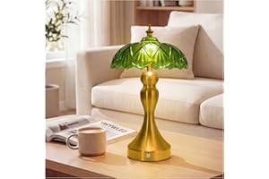 YWYWLED Cordless LED Table Lamp with Glass Shade, 3-Level Brightness & 3 Color Temperatures Touch Control, Rechargeable Porta