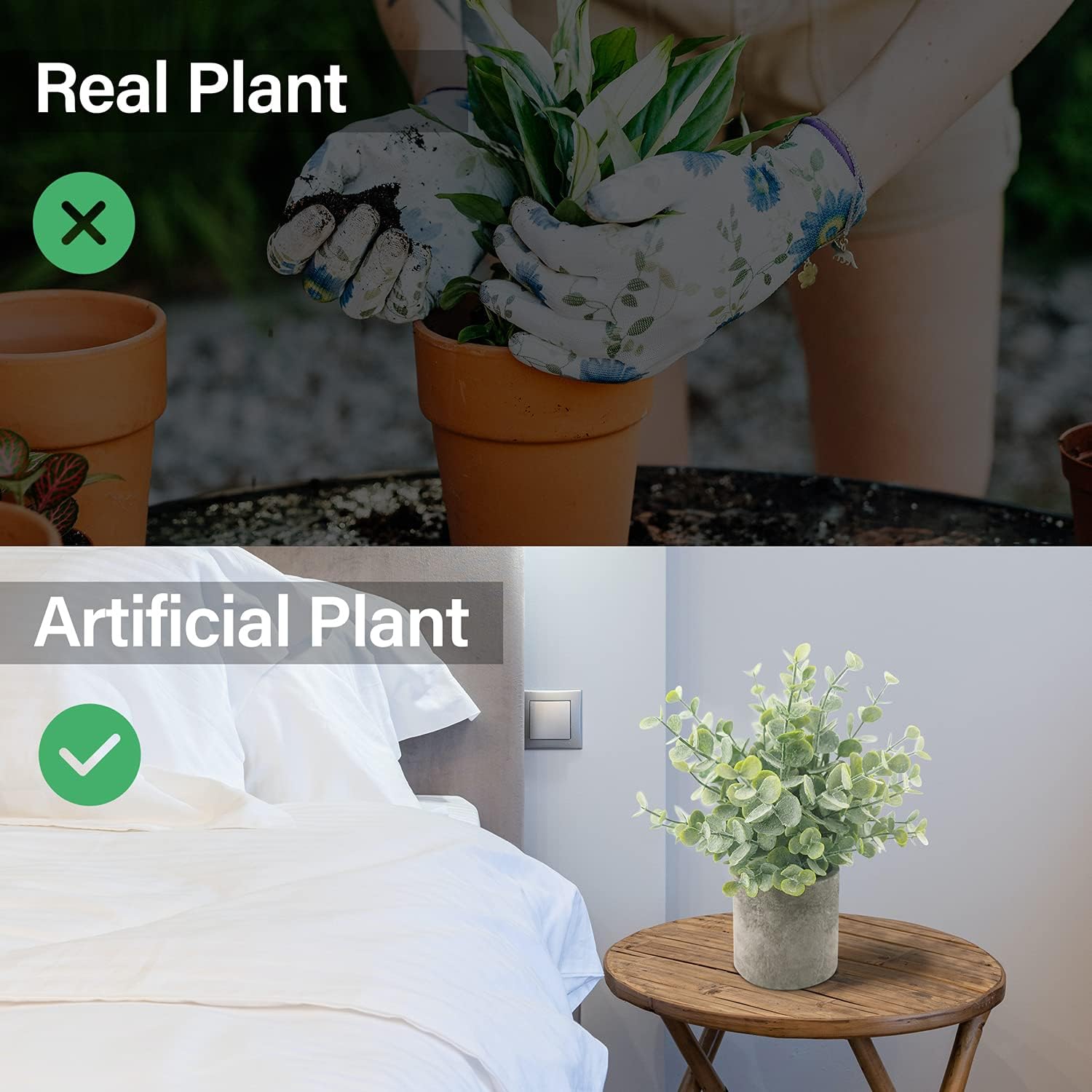 3 Pack Potted Fake Plants-Artificial Plants Potted with Green Oldenlandia Diffusa，Green Eucalyptus&Purple Gypsophila for Room Decor, Desk,in Office,Bedroom,Bathroom: Kitchen & Dining