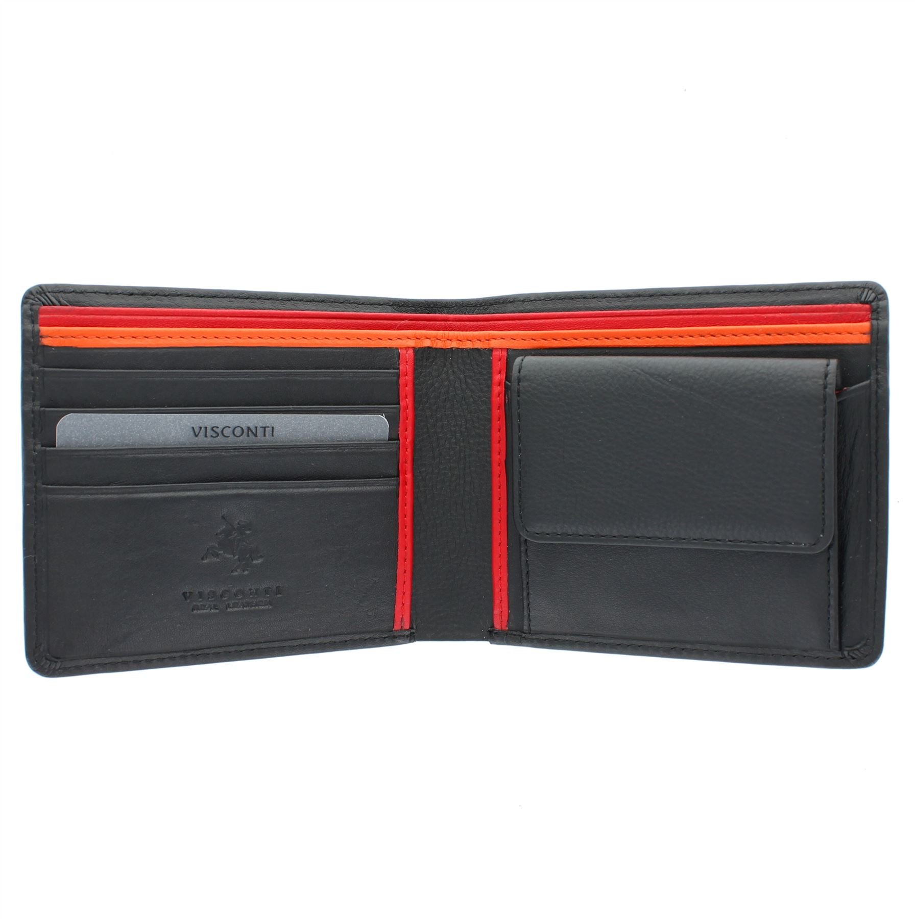 VISCONTI Gents Leather Bond Collection 'M' Wallet RFID Blocking BD10 Black/Orange/Red
