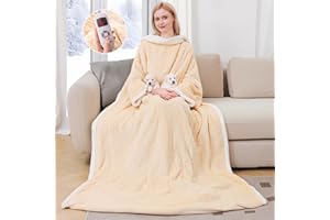 Yokimisu Wearable Heated Blanket with Sleeves, Electric Heated Robe with Foot Pockets, Electric Snuggie for Women, 6 Heating Levels & 1-4 Hours Timer, 50"x70" (Light Yellow)