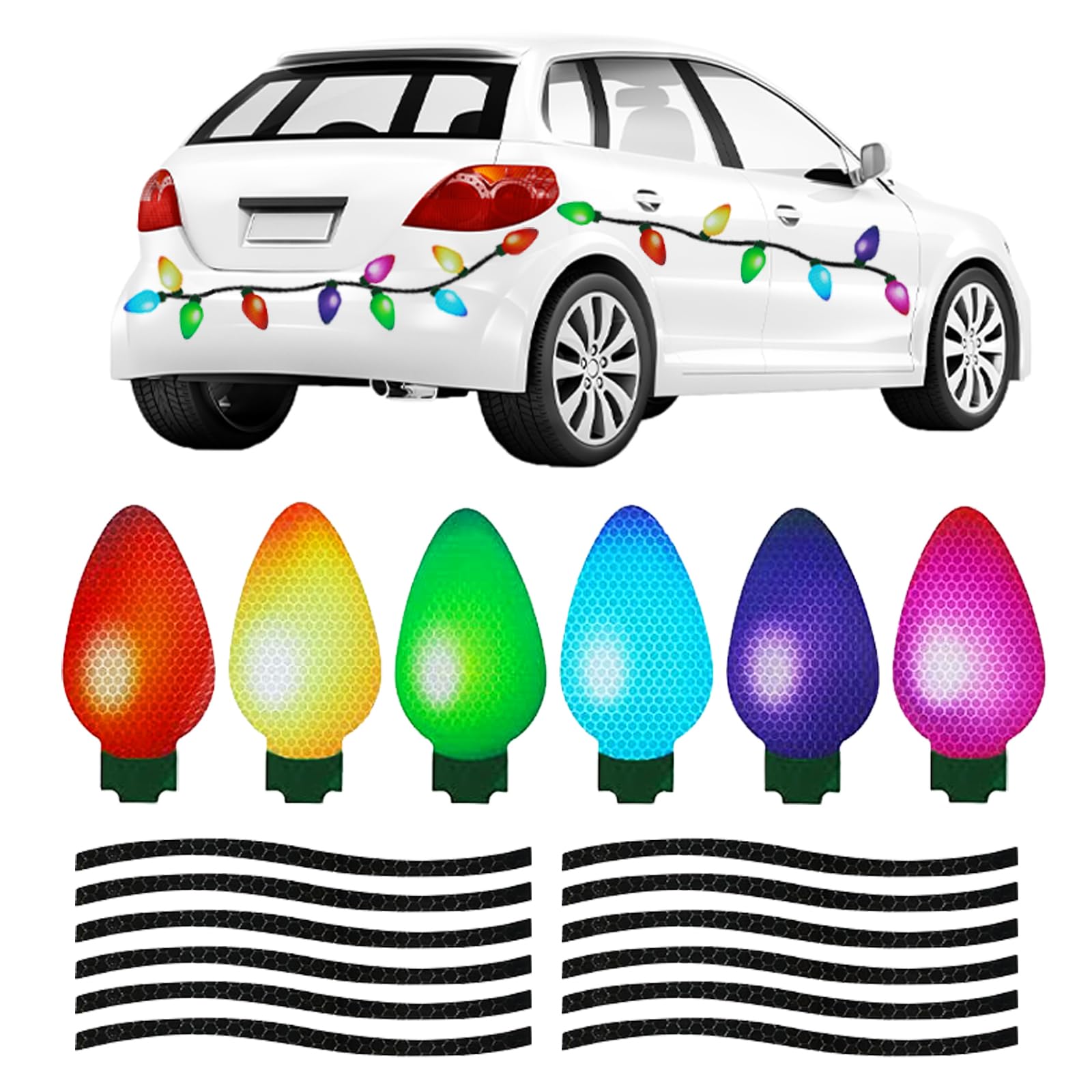 Photo 1 of 120Pcs Christmas Reflective Car Refrigerator Magnets Decorations Set, 72Pcs Reflective Bulb Light Magnets with 48Pcs Lines Magnetic Car Stickers for Garage Xmas Holiday Birthday Mailbox Decor