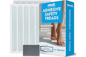 SlipX Solutions Adhesive Anti-Slip Safety Treads, Non Slip Shower Stickers, Reliable Grip for Bathtubs, Showers, Pools, Boats, Stairs & More, Safety Stickers (12 Pack, 7.5” x 0.75”, White)