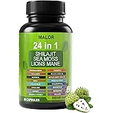 24 in 1 Soursop Graviola Capsules - Herbal Supplement with Shilajit, Sea Moss, Turmeric, Ashwagandha - Vegan, Non-GMO, 60 Capsules (1)