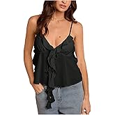 Floerns Women's Spaghetti Strap V Neck Top Sleeveless Ruffle Trim Summer Going Out Cami Tops