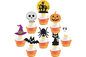 LONKISYL Halloween Cupcake Toppers Halloween Birthday Cake Decoration Haunted House Skeleton Pumpkin Witch Spider Bat Cat Ghost Theme Holiday Party Supplies 35 Pieces