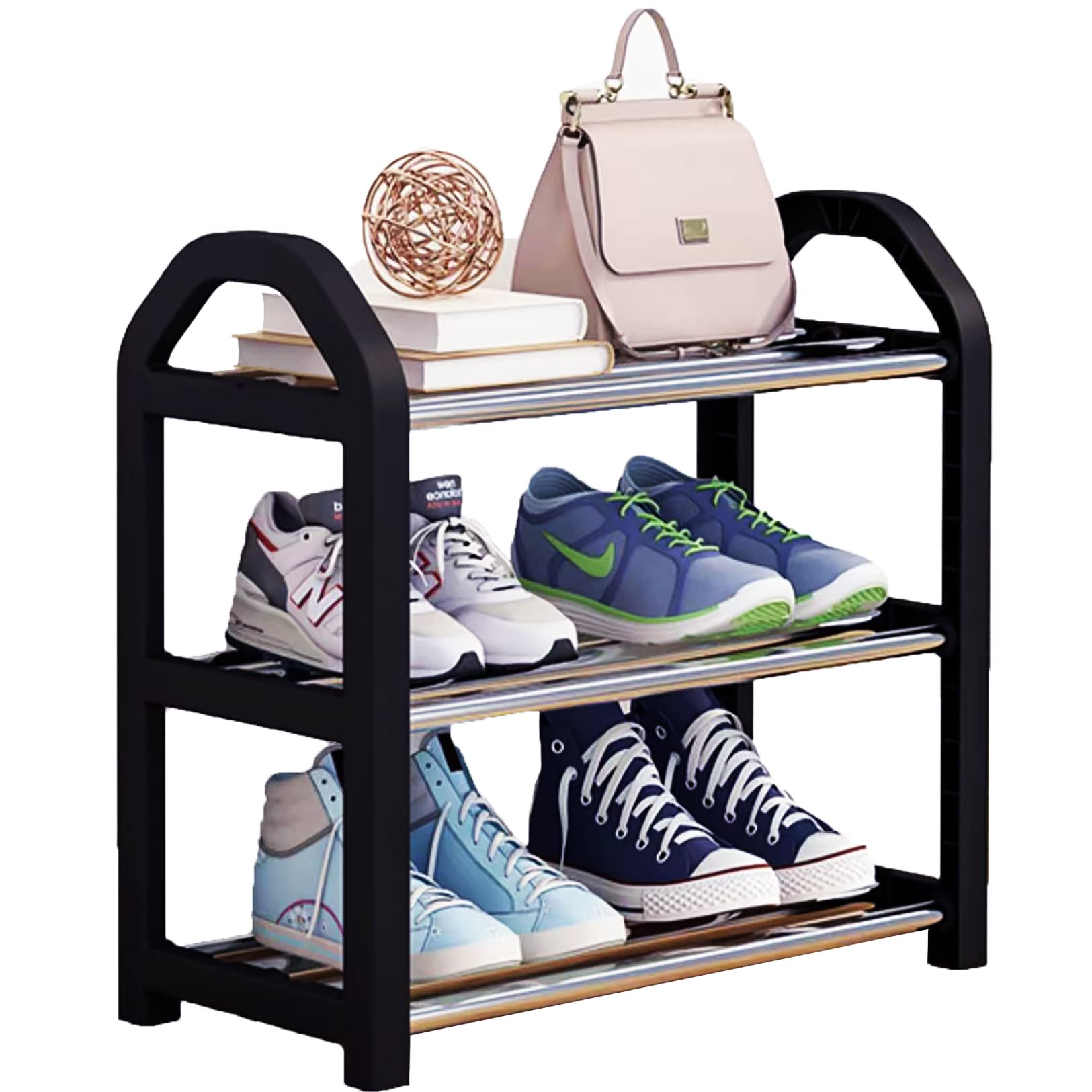 NIAWECAN Shoe Rack, 3 Tier Shoe Rack Small, Slim Shoes Rack Storage, Shoe Shelf, Multifunctional Shoe Racks for Narrow Place, Black Shoes Stand for Inside Wardrobe, Bedroom, Closet, Entryway