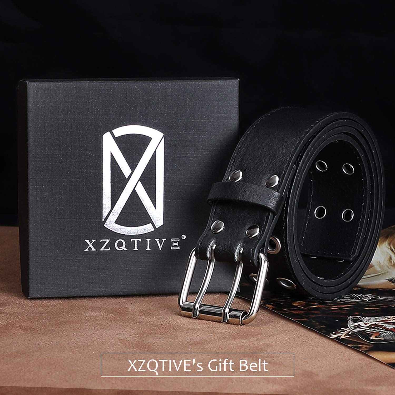 XZQTIVE Doppelte Tülle PU Ledergürtel für Frauen/Männer Punk Metall Jean Gürtel Breite 1,5 Zoll