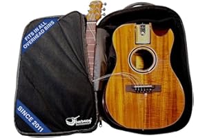 Journey Instruments Solid Acacia Koa Travel Guitar – OF882C Traveling Acoustic-Electric Guitar with Collapsible Patented System – Portable Backpack Case (Overhead)
