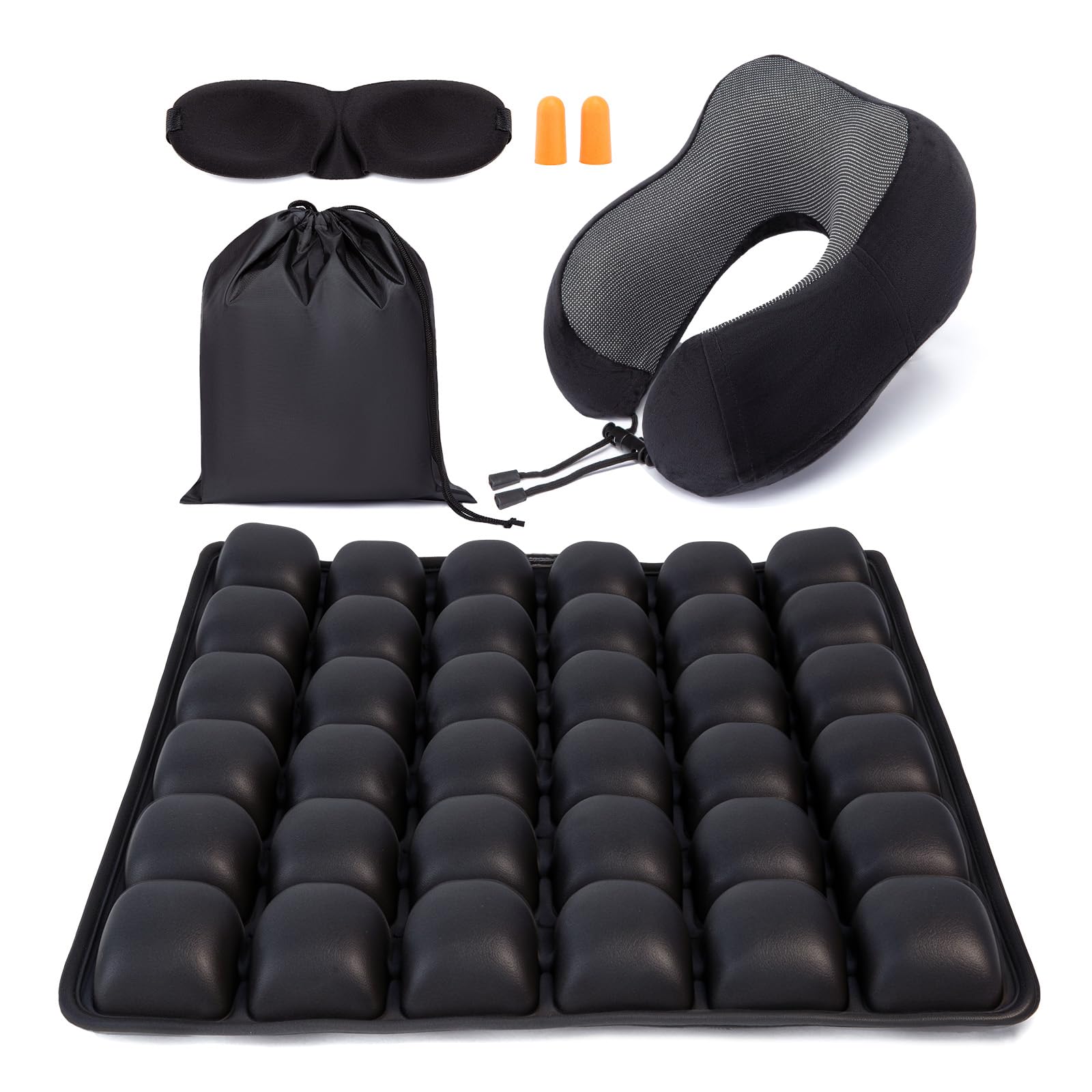 Photo 1 of Travel mat - inflatable bubble design, used for car/office/airplane seat cushion, equipped with storage bags. Ergonomically designed 3D inflatable airbag, including neck pillow kit (Rectangle)