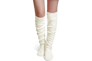 Pcavin Thigh High Socks for Women Cable Knit Over the Knee Boot Socks, Long Warm Leg Warmers Winter