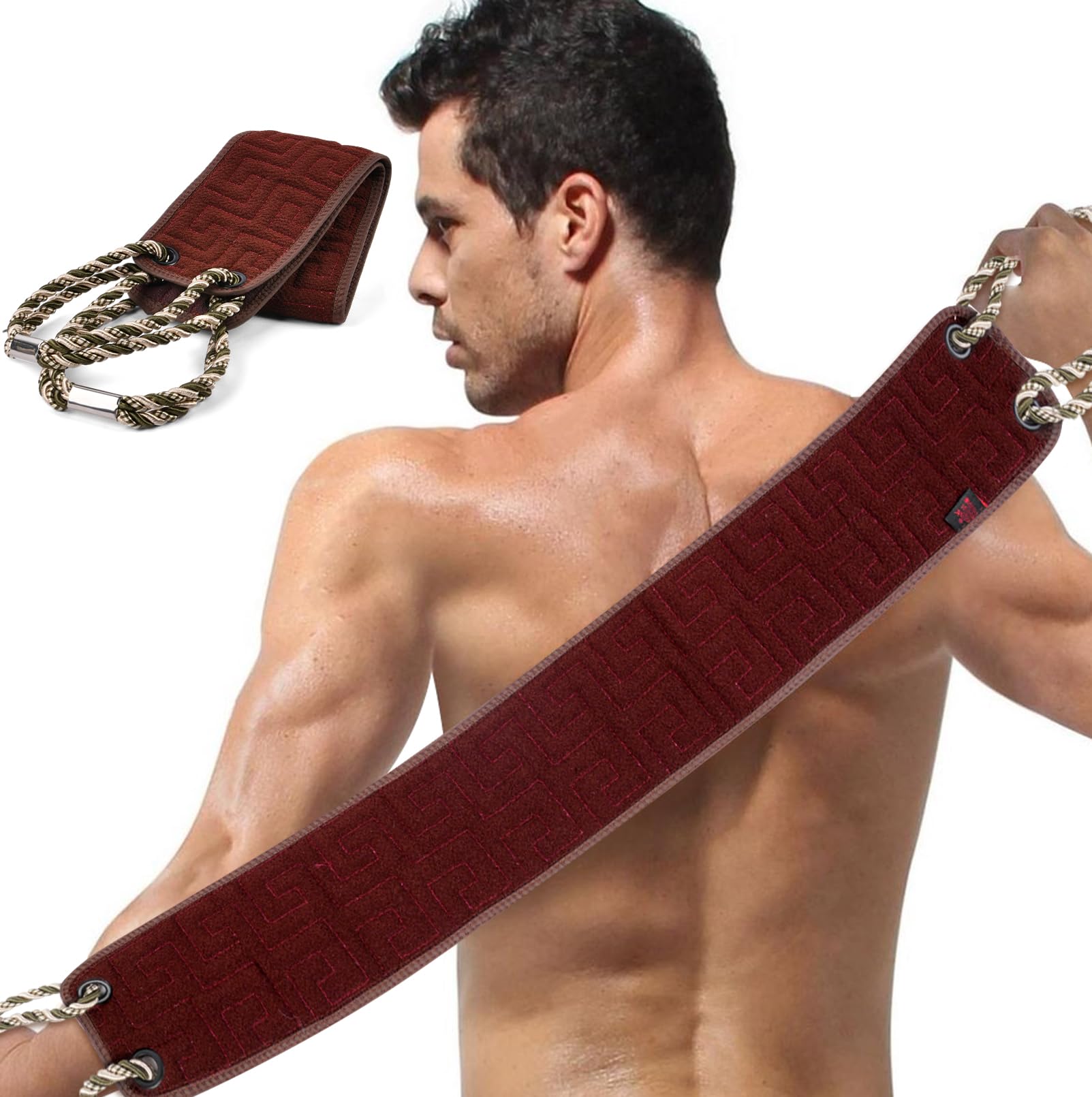 URAQT Exfoliating Back Scrubber for Shower, 37 Inches Back Washer with Handles, Soft Shower Bath Scrub for Women and Men, Double-Side Use Exfoliate Washcloth Bath Tool to Scrub Your Body Deeply