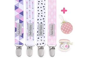 Pacifier Clip by Dodo Babies Pack of 4 + Pacifier Case, Premium Quality for Girls Modern Designs Universal Holder Leash for Pacifiers, Teething Toy or Soothe
