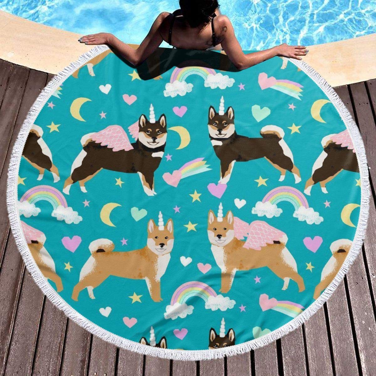 Amazoncom Dlskjda Shiba Inu Dog Unicorn Round Beach Towel