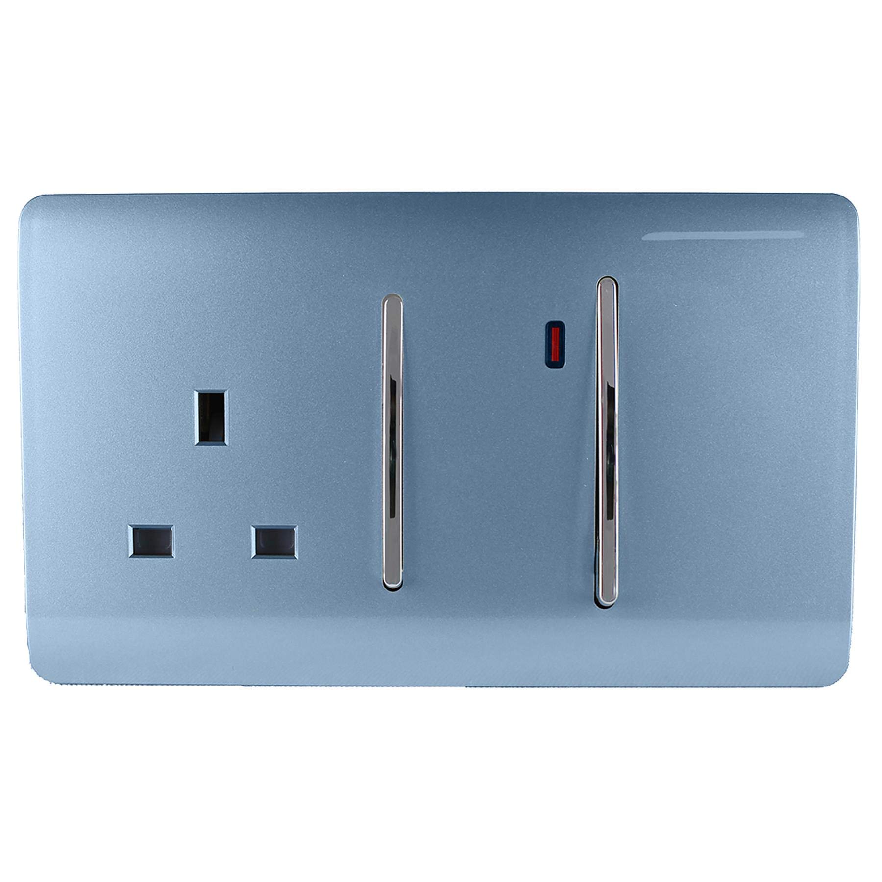 Trendi Switch Screwless Artistic Modern Decorative Glossy 45 A Cooker Switch Control Unit & Single Plug Socket Inc Neon Indicator for Indoor Use in Sky Blue - ART-WHS213SK