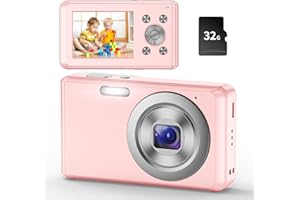 JCKKCFUG Digital Camera, HD 1080P Compact Camera with 32GB Memory Card, 48 Megapixel Camera, 2.4-inch LCD 16x Digital Zoom Digital Camera for Kids, Girls, Teens, Boys and Beginners（Pink