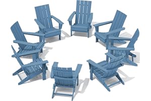SERWALL Modern Folding Adirondack Chair Set of 8, All Weather Resistant Outdoor Adirondack Chair, HDPE Adirondack Chair for Patio Lawn Graden, Blue