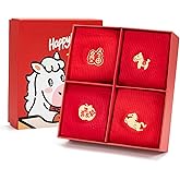 YIREG Chinese New Year Red Socks for Men Women, 4 Pairs 2026 Year of the Horse Lucky Socks with Box, Horse Cotton Crew Sock