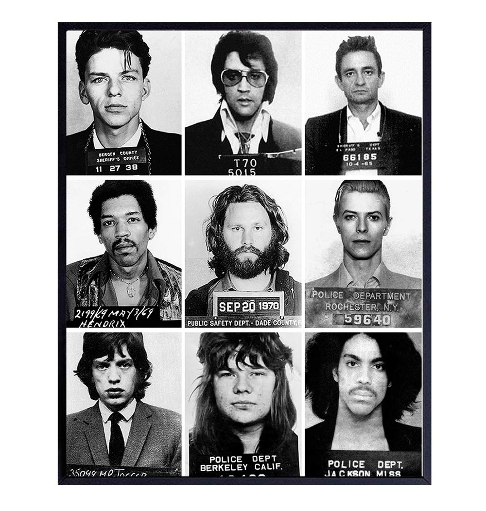 pix Musician Mugshots musician mugshot photo wall art 8x10 poster print gift for johnny cash jimi hendrix prince david bowie elvis mick jagger janice joplin