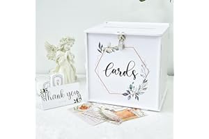 OurWarm White Wedding Card Box with Lock, PVC Gift Card Box for Wedding Reception, Eucalyptus DIY Wedding Envelope Money Card Box for Party Graduation Birthday Baby Shower Decorations