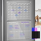 AITEE Acrylic Magnetic Monthly and Weekly Calendar for Fridge, Clear Set of 2 Dry Erase Board Calendar for Fridge Reusable Pl