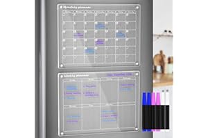 AITEE Acrylic Magnetic Monthly and Weekly Calendar for Fridge, Clear Set of 2 Dry Erase Board Calendar for Fridge Reusable Planner, Includes 6 Dry Erase Markers With 3 Colors(16"x12"Inches)