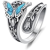 LOOVE Sterling Silver Turquoise Rings for Women Vintage Spoon Rings for Men Adjustable Feather Rings Boho Thumb Rings Antique Statement Ring Jewelry Gifts