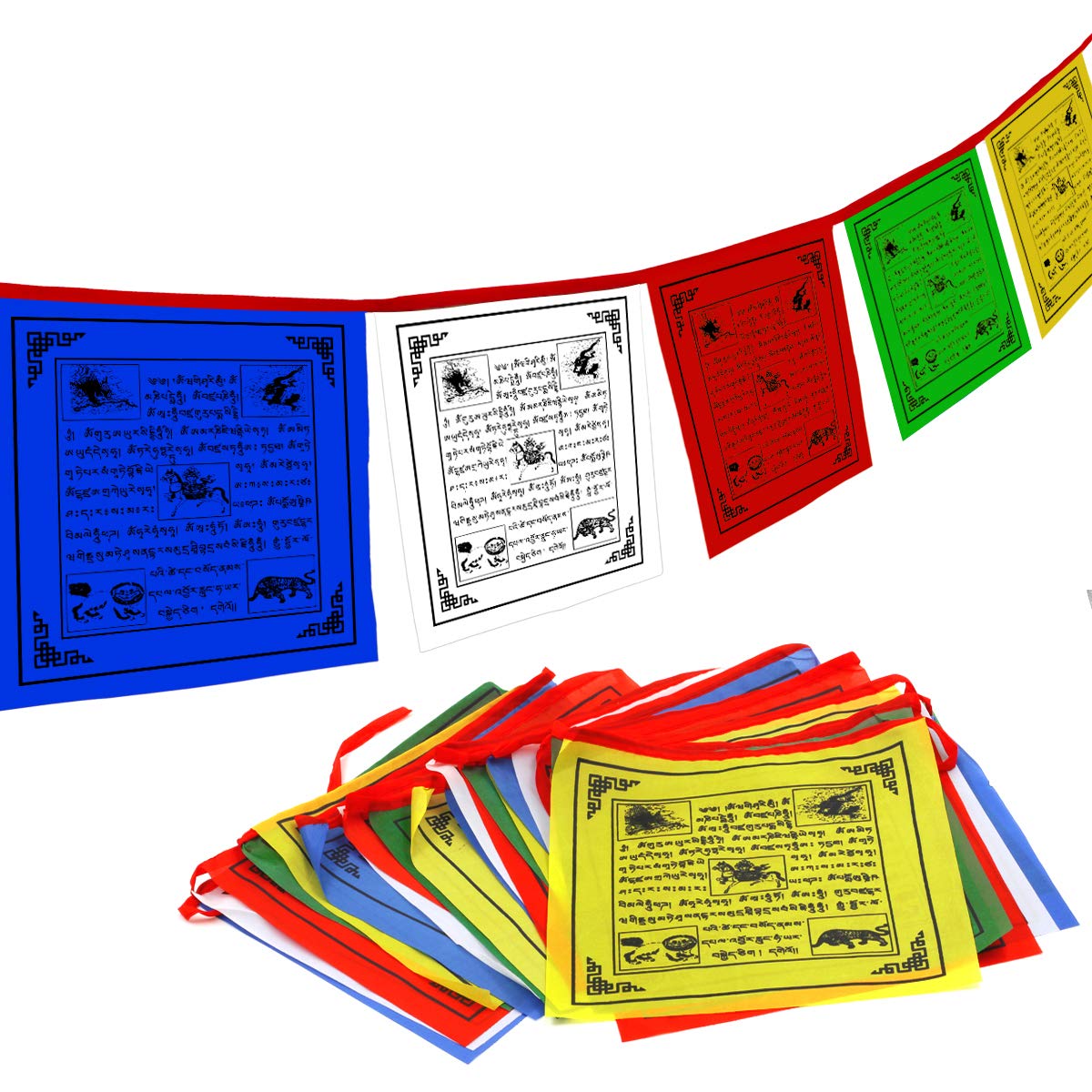 ANLEY Tibet Buddhist Prayer Flag – Traditional Five Elements - Horizontal Wind Horse Design 10” x 10”(25 X 25cm) - 25 flags & 23 feet (700cm)