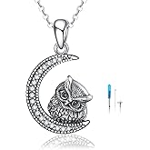 YAFEINI Animal Urn Necklaces for Ashes S925 Sterling Silver Owl/Sloth Keepsake Cremation Jewelry Memorial Gifts for Women Mom Wife