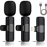 Aolemoa Wireless Microphone for iPhone iPad, Wireless Lavalier Microphone, Mini Mic Clip-on Microphones for Video Recording, Live Stream, Interview, Tiktok, Vlog, Podcast, YouTube, 2 Pack