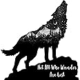 United by Color Wolf Sticker Art with Mountains - Not All Who Wander are Lost Quote Premium Vinyl 5.5 Inches