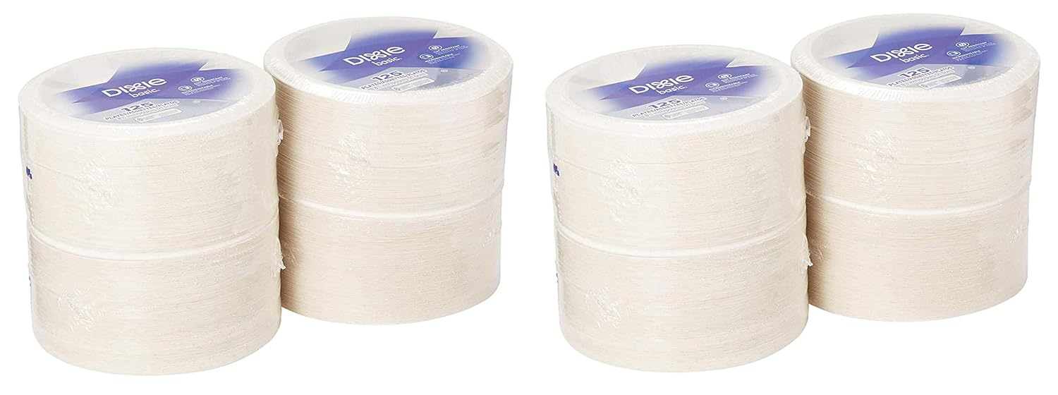 Dixie Basic 8.5” Light-Weight Paper Plates by GP PRO (Georgia-Pacific), White, DBP09W, 500 Count (125 Plates Per Pack, 4 Packs Per Case) (2-Pack): Kitchen & Dining