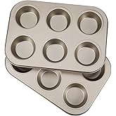 Flexzion Muffin Tray Cupcake Baking Pan 2 Pack, Carbon Steel Muffin Tins Nonstick 6 Cups, Cupcake Tin Bakeware Accessories for Baking Cupcake Muffin Brownies Snack, Fridge Safe, Champagne Gold